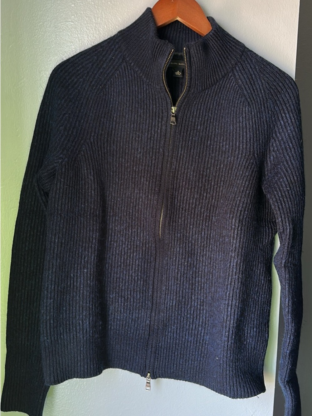 Banana Republic Navy Full-Zip Ribbed Knit Sweater